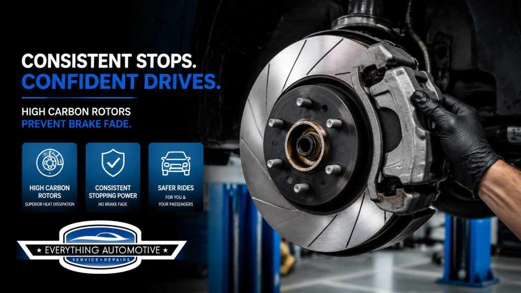  Mechanic installing high-carbon brake rotors on a rideshare vehicle in Jacksonville