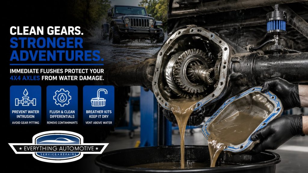 Technician performing a differential flush and breather kit installation on a 4x4 vehicle in Jacksonville