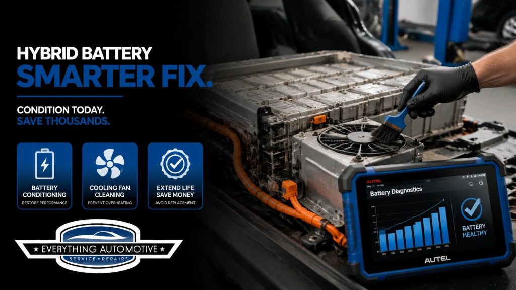 Technician performing hybrid battery conditioning and cooling fan cleaning in Jacksonville